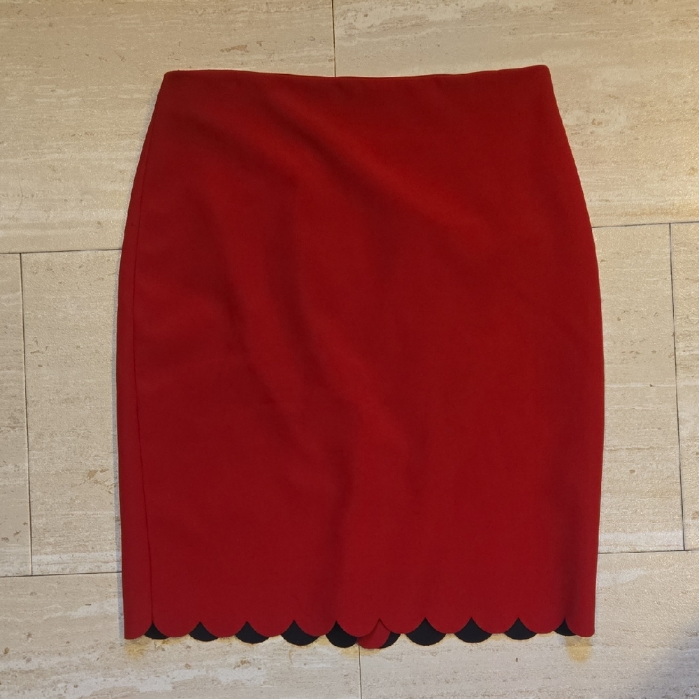 Banana Republic Red Scalloped Hem Pencil Skirt